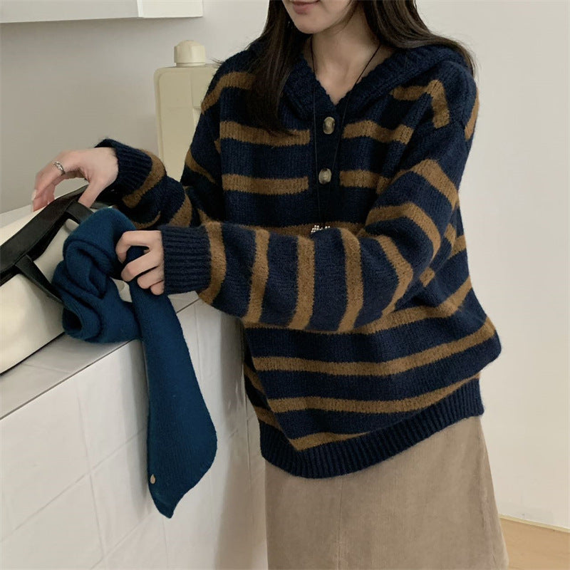 Contrast striped hooded sweater