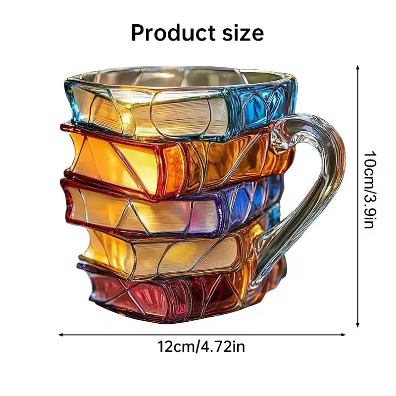 Perfect gift: Painted Book Mug: 11oz, 3D painted books design, colorful resin, unique coffee cup, ideal for collection/gifts.