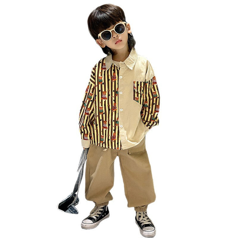 Boys Autumn Long Sleeve Shirt Pants Two-Piece Set