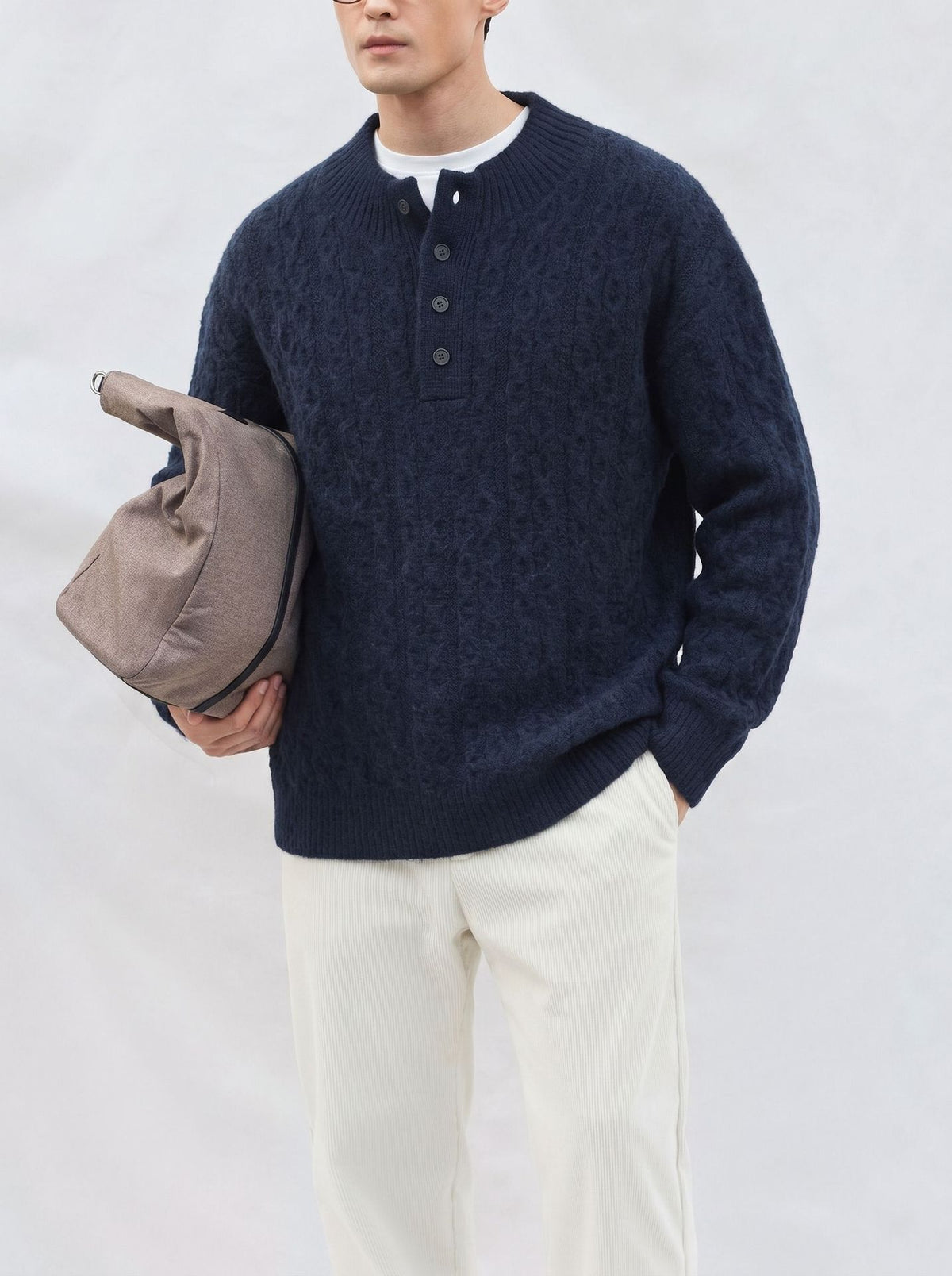 Half open button long sleeved sweater