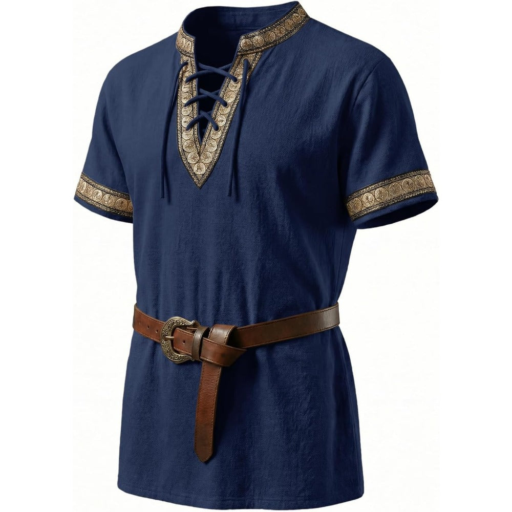 Men's Medieval Pirate Shirt Cotton Tie-up Renaissance Shirt Viking Retro Scottish Halloween Costume