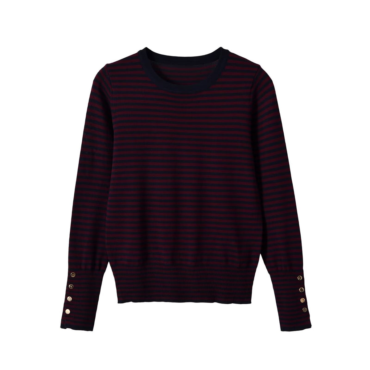 Round neck button decoration long sleeved knitted sweater for women