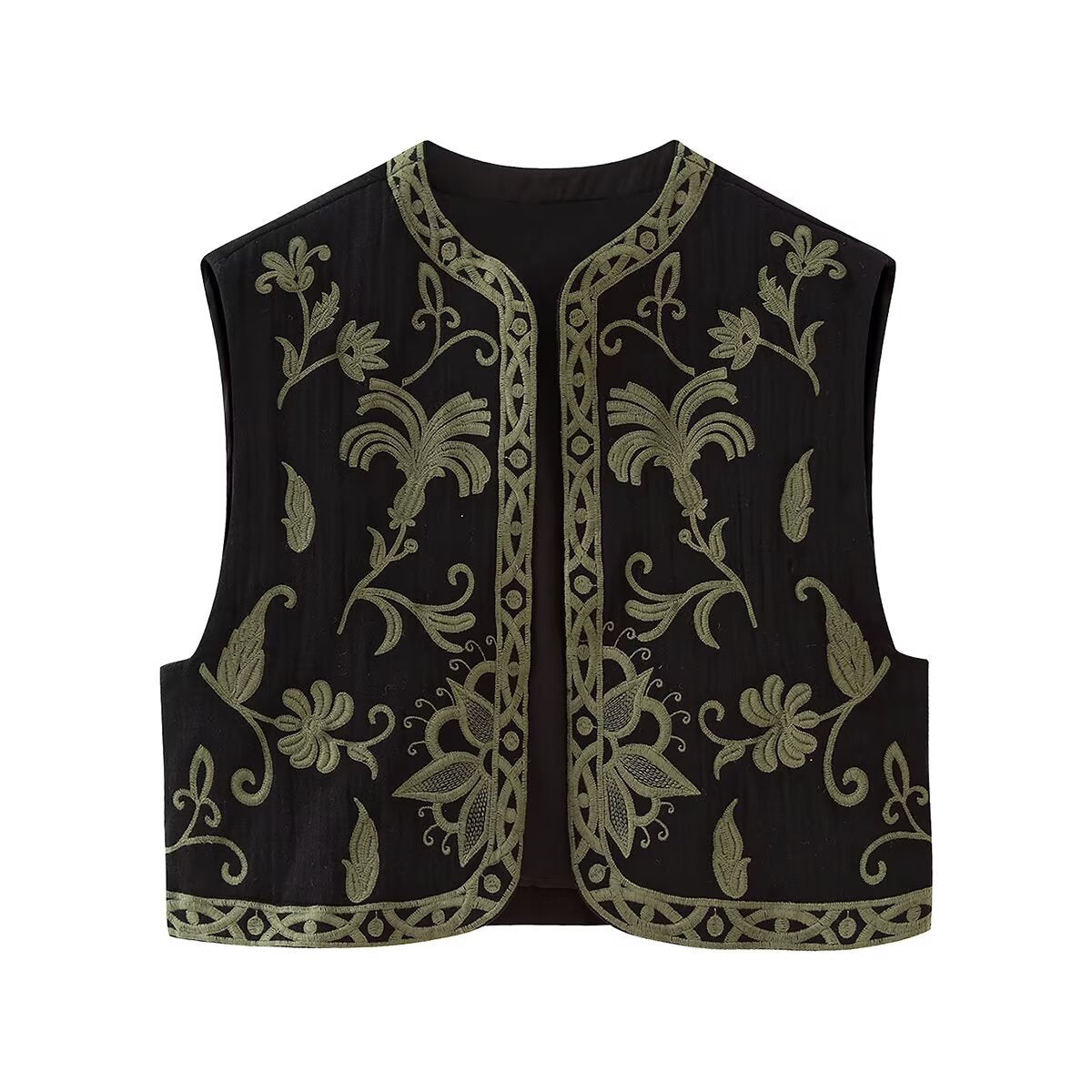 Casual and simple embroidered buttonless round neck vest for women in vest