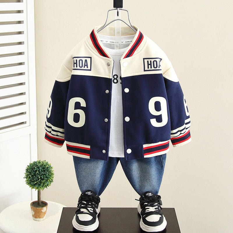 Boys Casual Spring Autumn Long Sleeve Baseball Jacket Outerwear Top