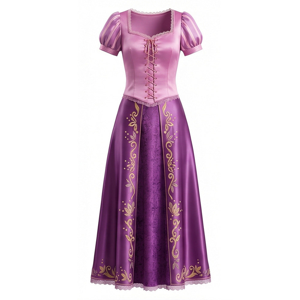 Fairy Tale Princess Rapunzel Cosplay Costume Long Dress for Halloween Performance and Stage Wear