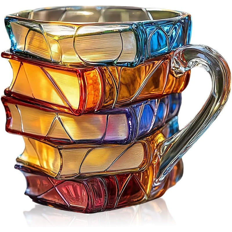 Perfect gift: Painted Book Mug: 11oz, 3D painted books design, colorful resin, unique coffee cup, ideal for collection/gifts.