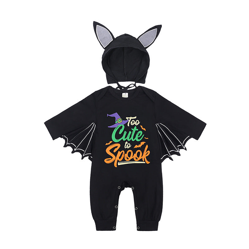 Baby Halloween Long Sleeve Onesie with Pumpkin and Bat Design, Infant Bodysuit for Crawling