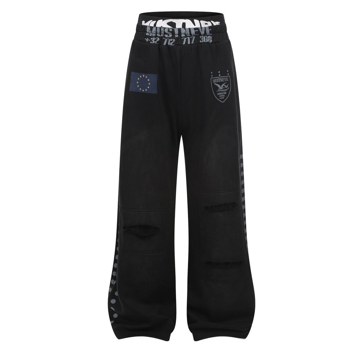 Wash Ripped Wide Leg Sweatpants Badge Polka Dot Print Unisex Loose Straight Long Pants