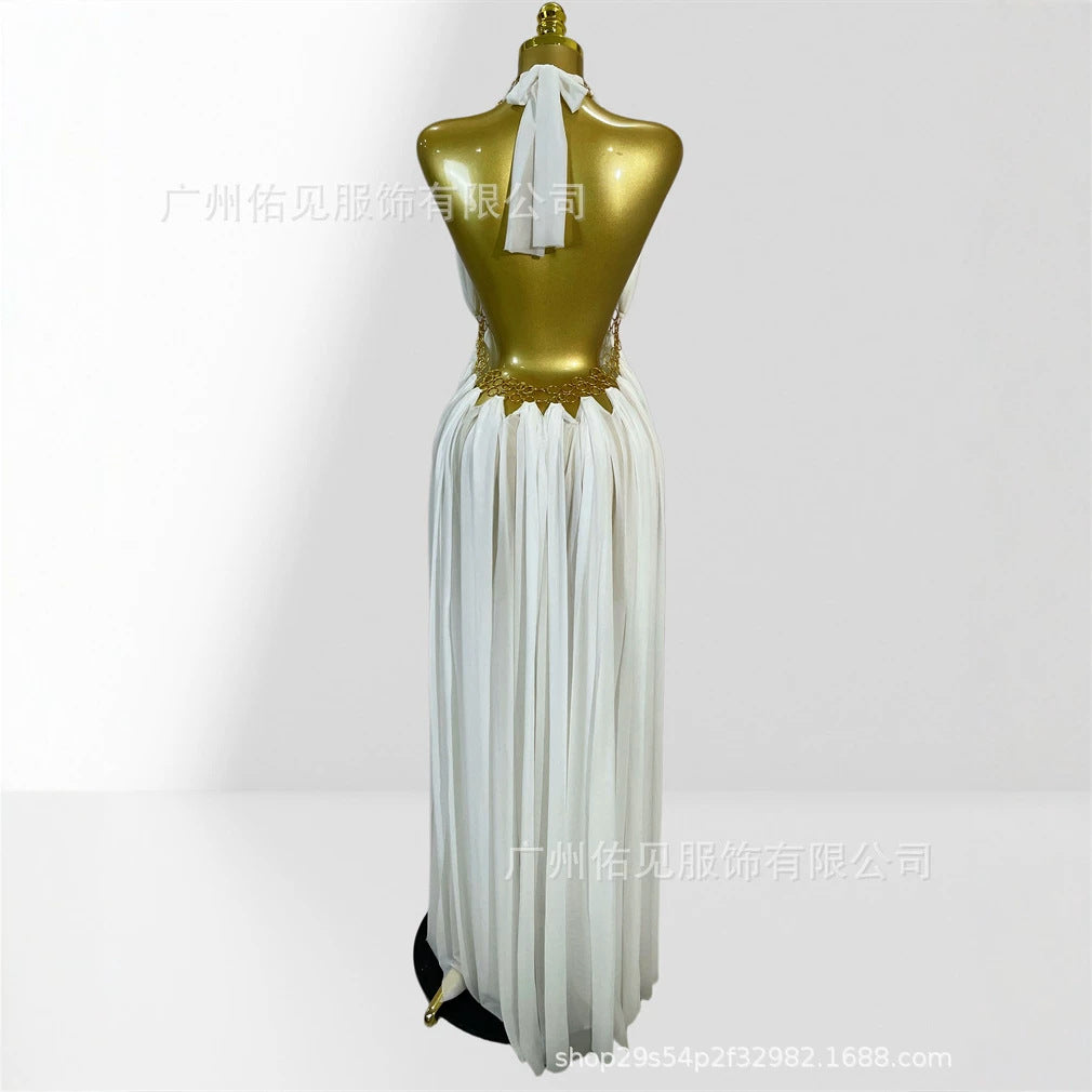 Sexy Plunging Neckline Halter Hollow-out Metal Ring Party Dress