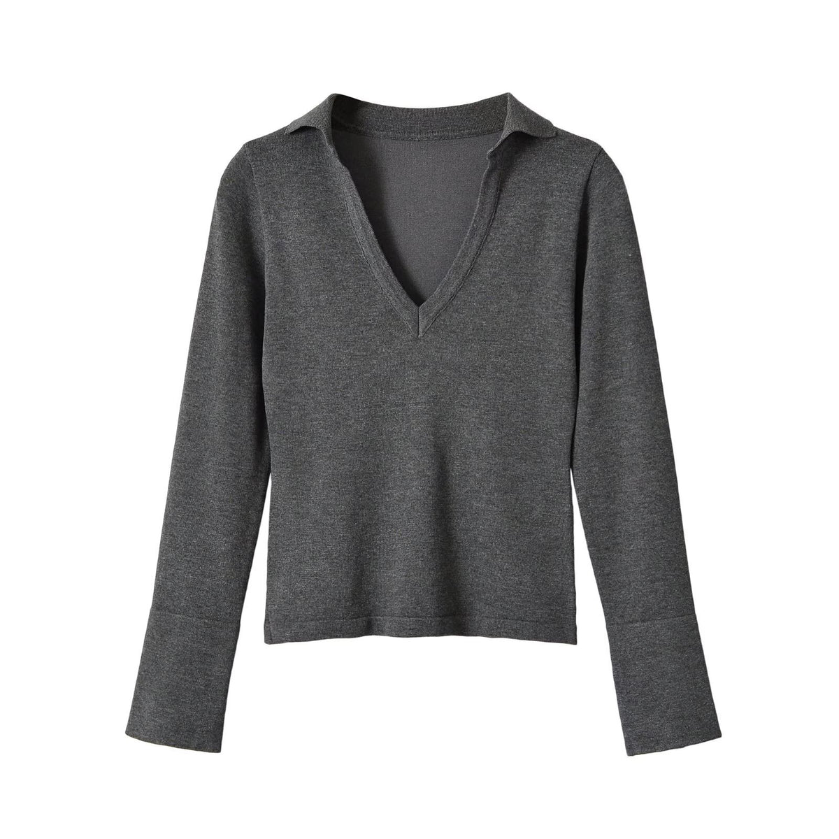 Versatile casual cuff button V-neck knitted sweater for women