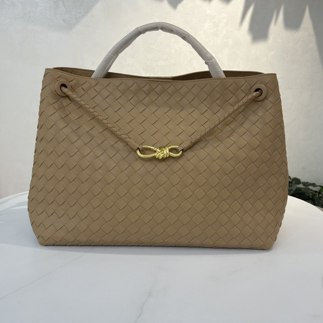 Fashion Genuine Leather Handwoven Large Capacity Tote Bag with Single Shoulder and Crossbody Strap