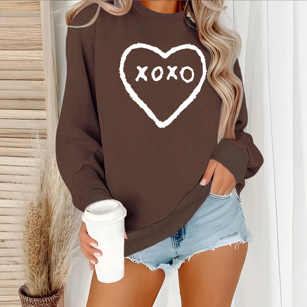 Love printed round neck women's top hoodie