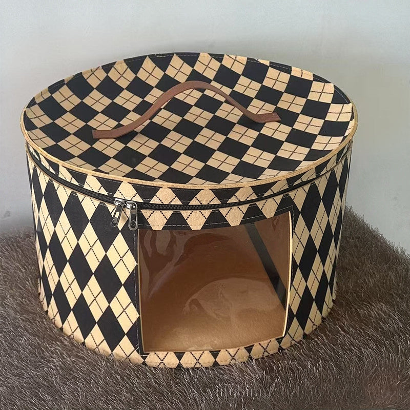 Large Circular Foldable Felt Hat Storage Box with Zipper – Dustproof Travel Cap Organizer, Wardrobe Hat Holder