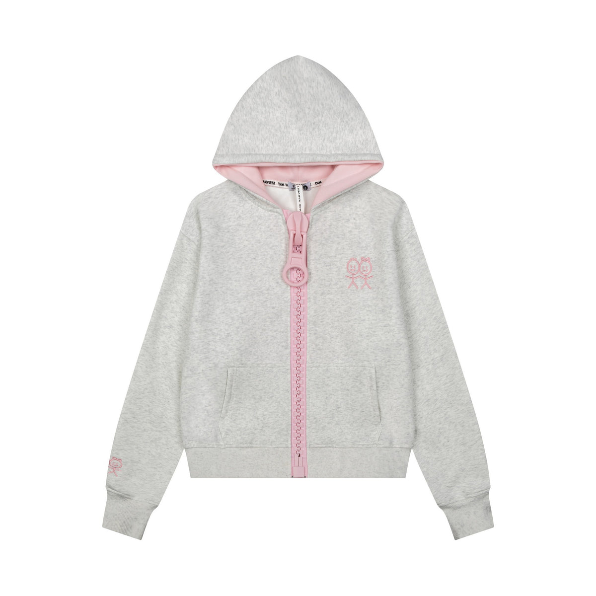 Women's Trendy Color-Block Lining Cartoon Embroidered Zip-Up Hoodie Loose Drop Shoulder Casual Streetwear Jacket
