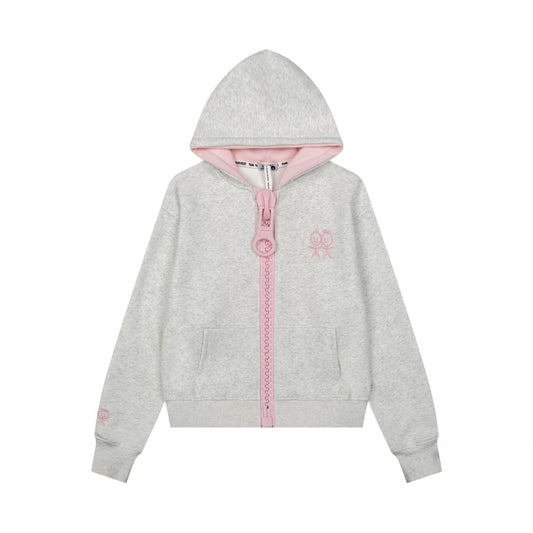 Women's Trendy Color-Block Lining Cartoon Embroidered Zip-Up Hoodie Loose Drop Shoulder Casual Streetwear Jacket