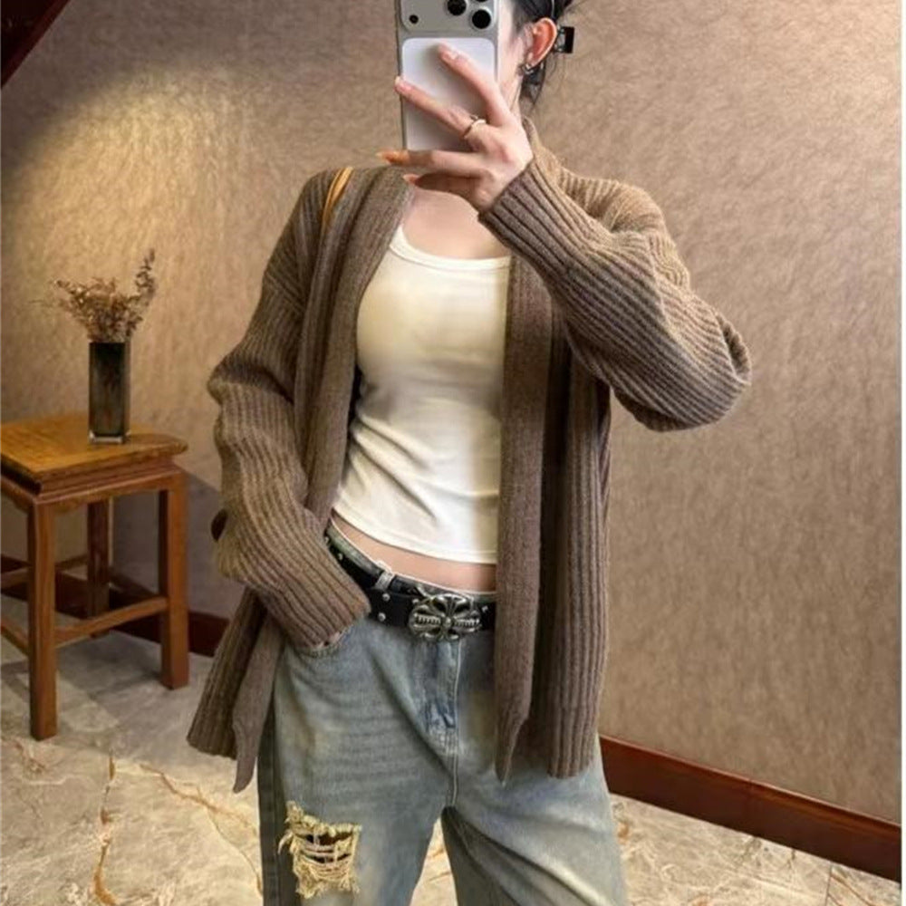 Solid color cardigan women's sweater