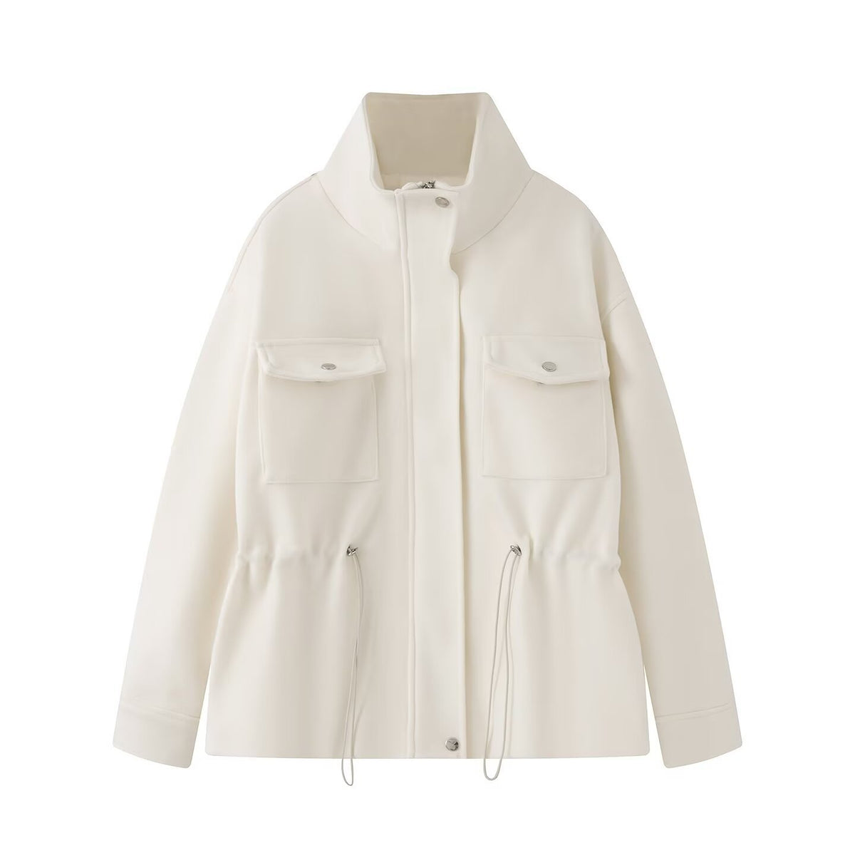 Zipper stand up collar adjustable waist jacket