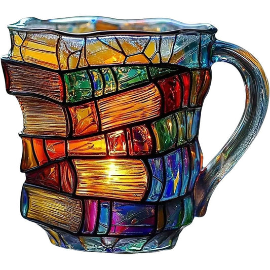 Perfect gift: Painted Book Mug: 11oz, 3D painted books design, colorful resin, unique coffee cup, ideal for collection/gifts.