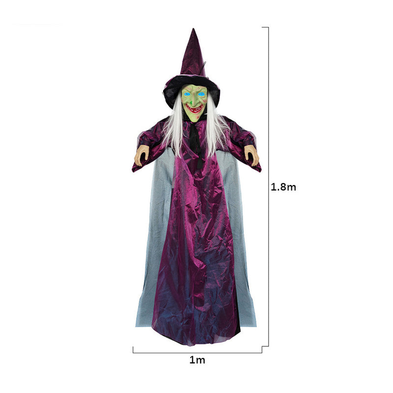 Life Size Talking Witch Decoration – Purple Animatronic Voice-Controlled Glowing Screaming Witch, Halloween Outdoor Spooky Prop
