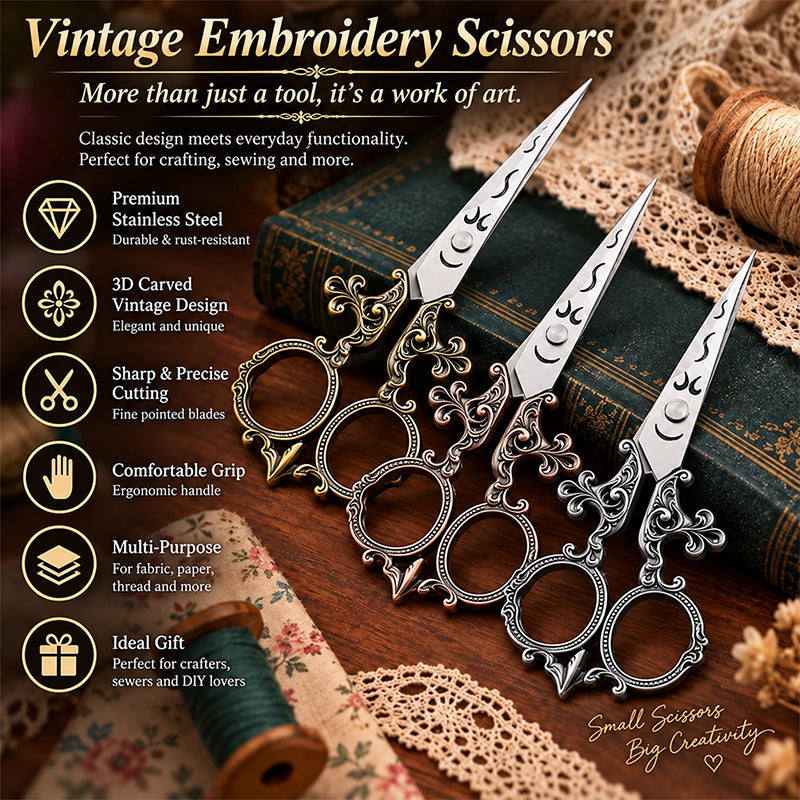 European Victorian Carved Scissors – Retro Embroidery Thread Snips, Cross Stitch Scissors, Tea Ceremony Tailoring Shears