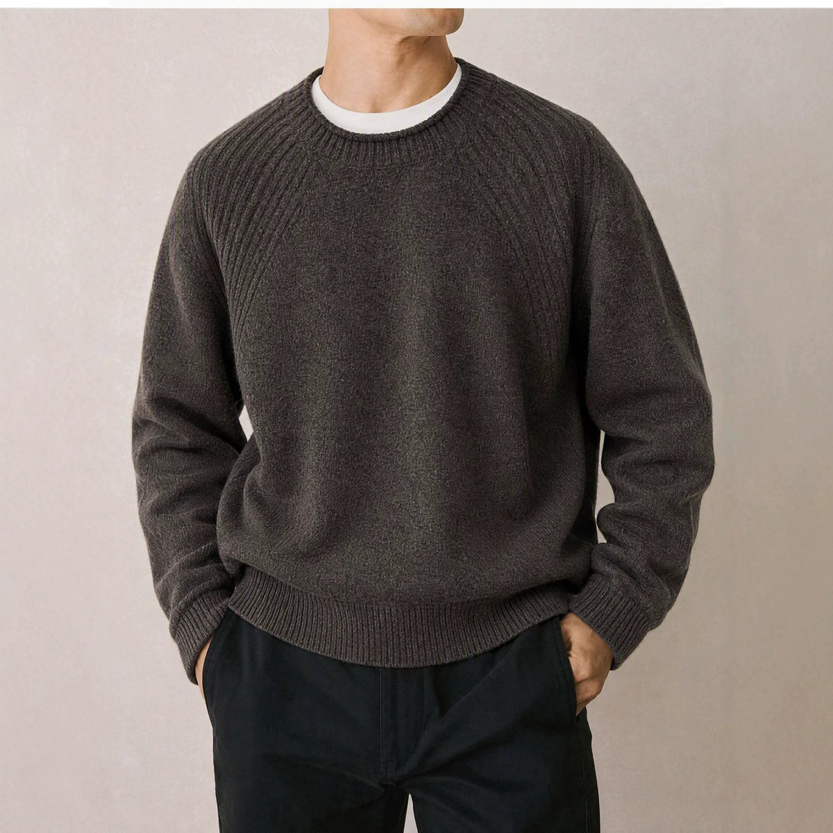 Loose round neck pullover long sleeved sweater