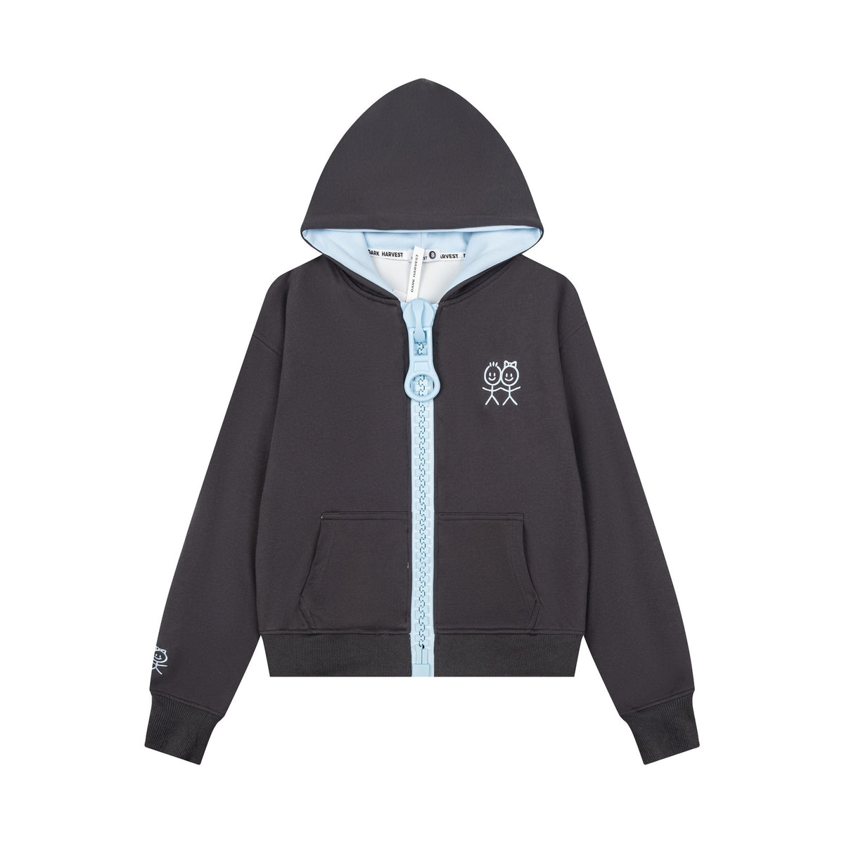 Women's Trendy Color-Block Lining Cartoon Embroidered Zip-Up Hoodie Loose Drop Shoulder Casual Streetwear Jacket
