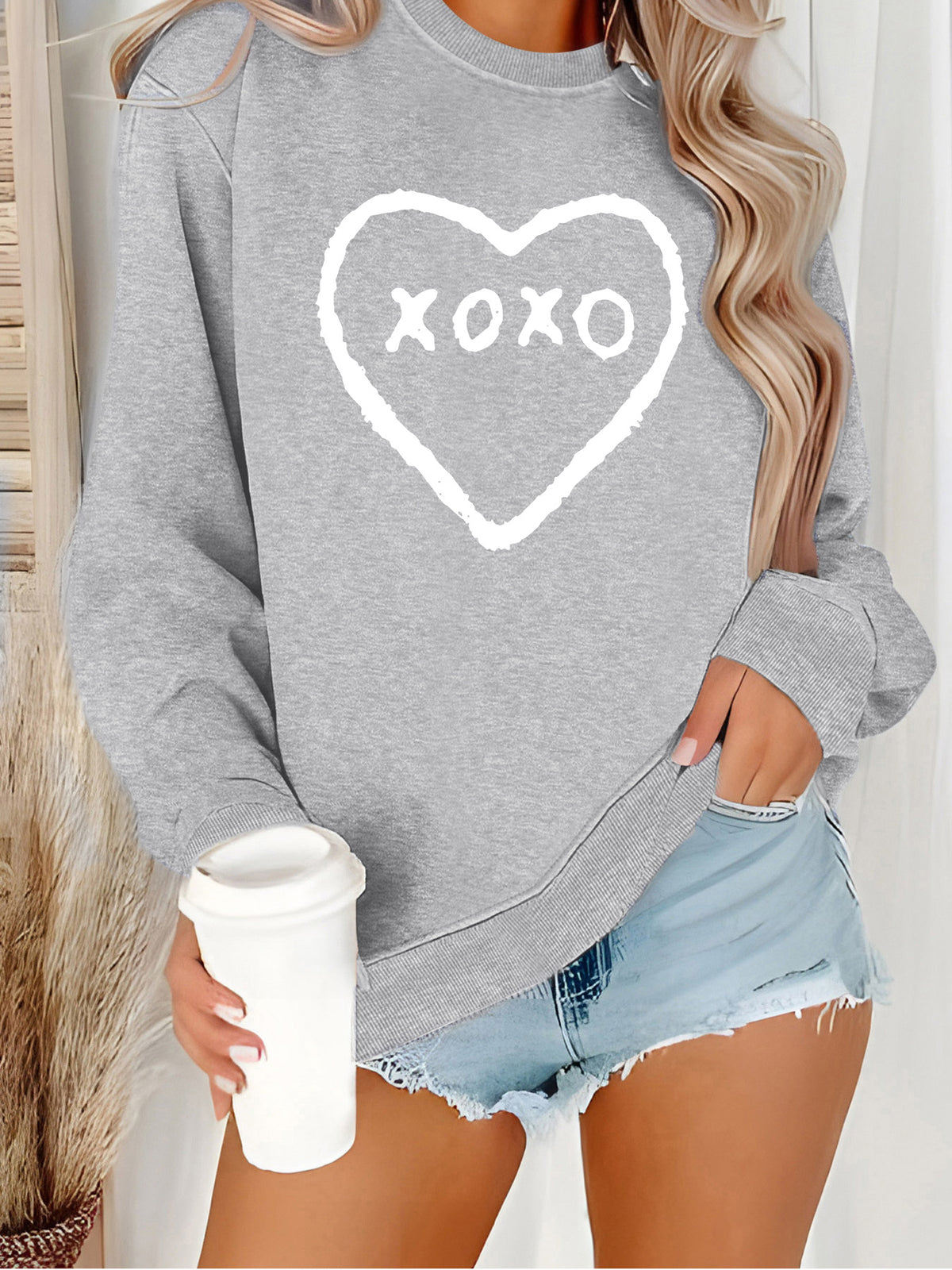 Love printed round neck women's top hoodie
