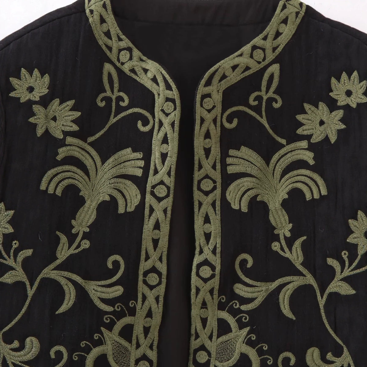 Casual and simple embroidered buttonless round neck vest for women in vest