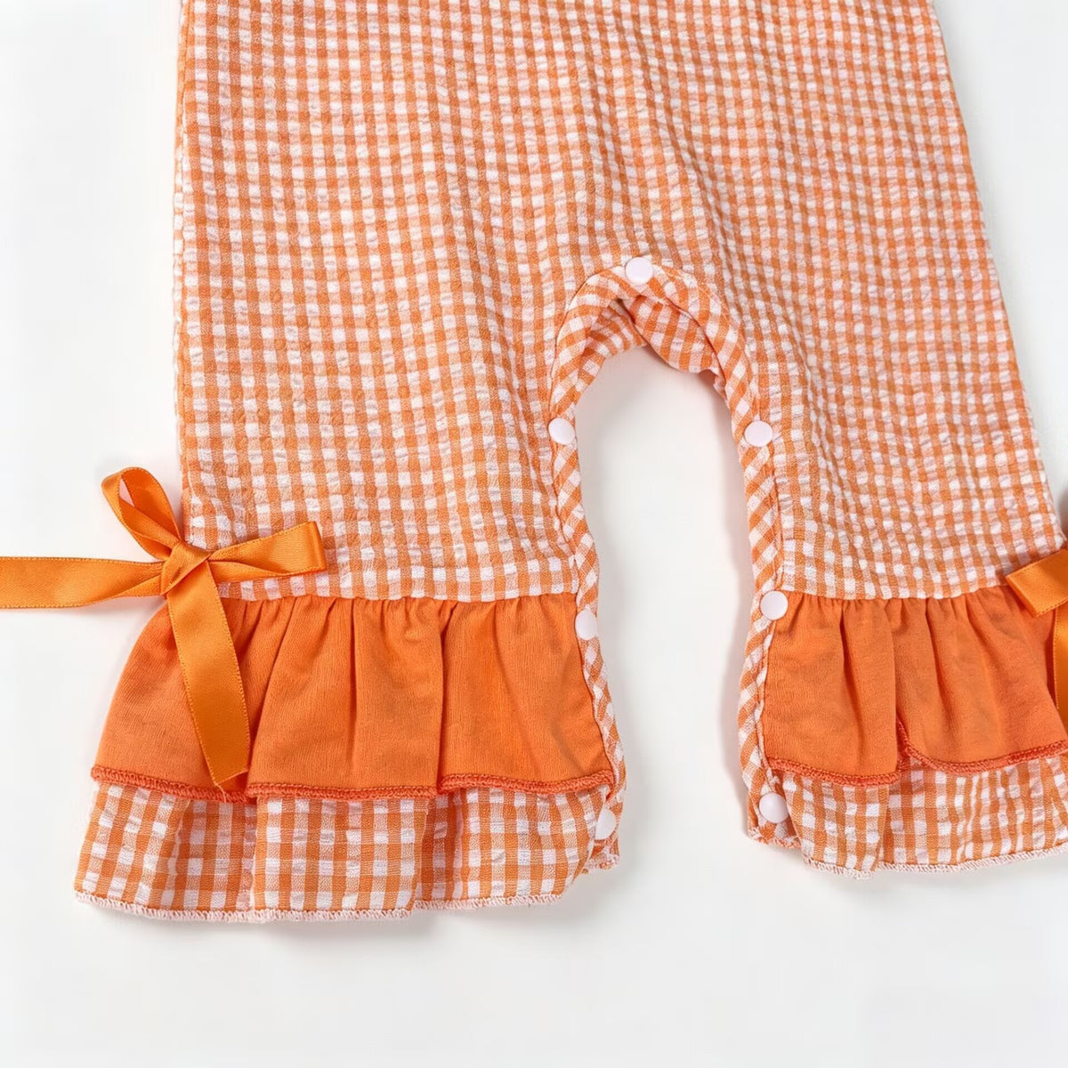 Baby Long Sleeve Romper with Orange Plaid Pumpkin Embroidery and Headband Set, Halloween Newborn Onesie Two-Piece Outfit