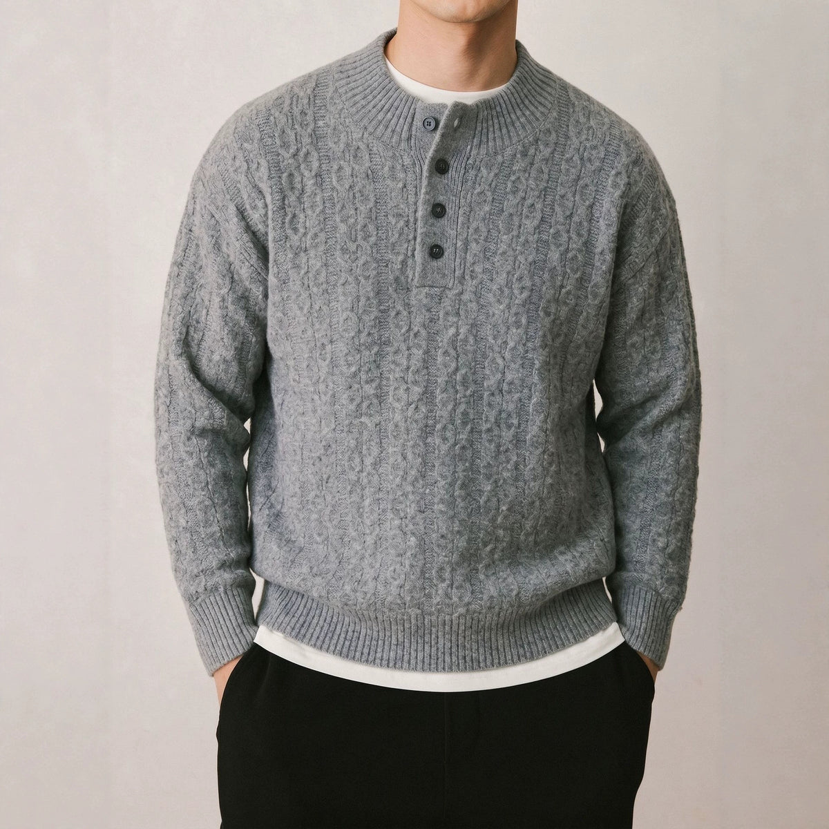 Half open button long sleeved sweater