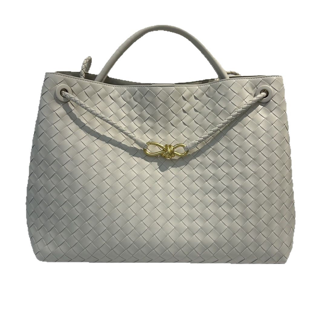 Fashion Genuine Leather Handwoven Large Capacity Tote Bag with Single Shoulder and Crossbody Strap