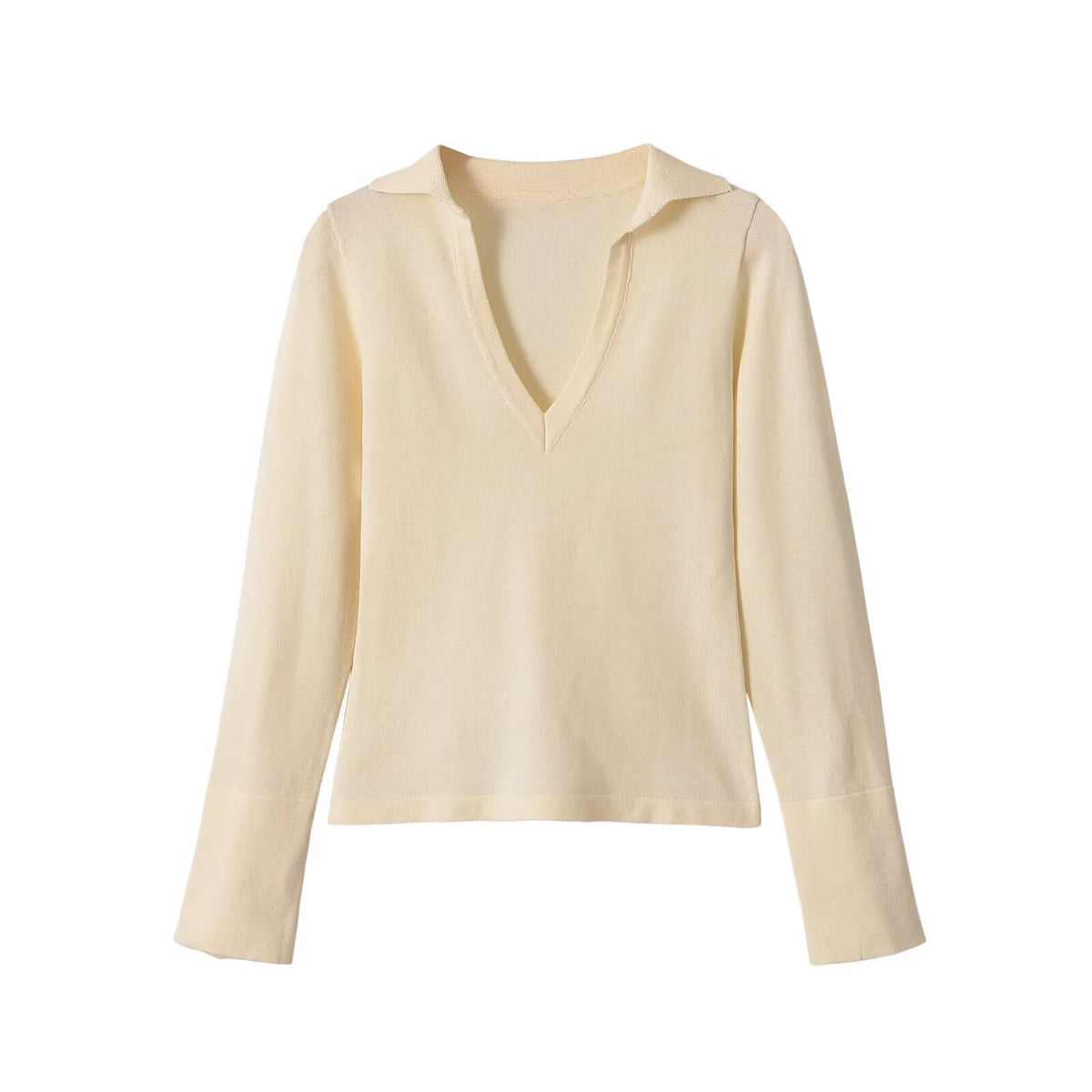 Versatile casual cuff button V-neck knitted sweater for women
