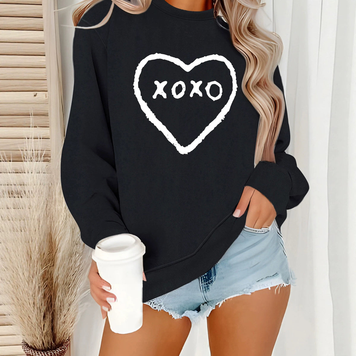 Love printed round neck women's top hoodie