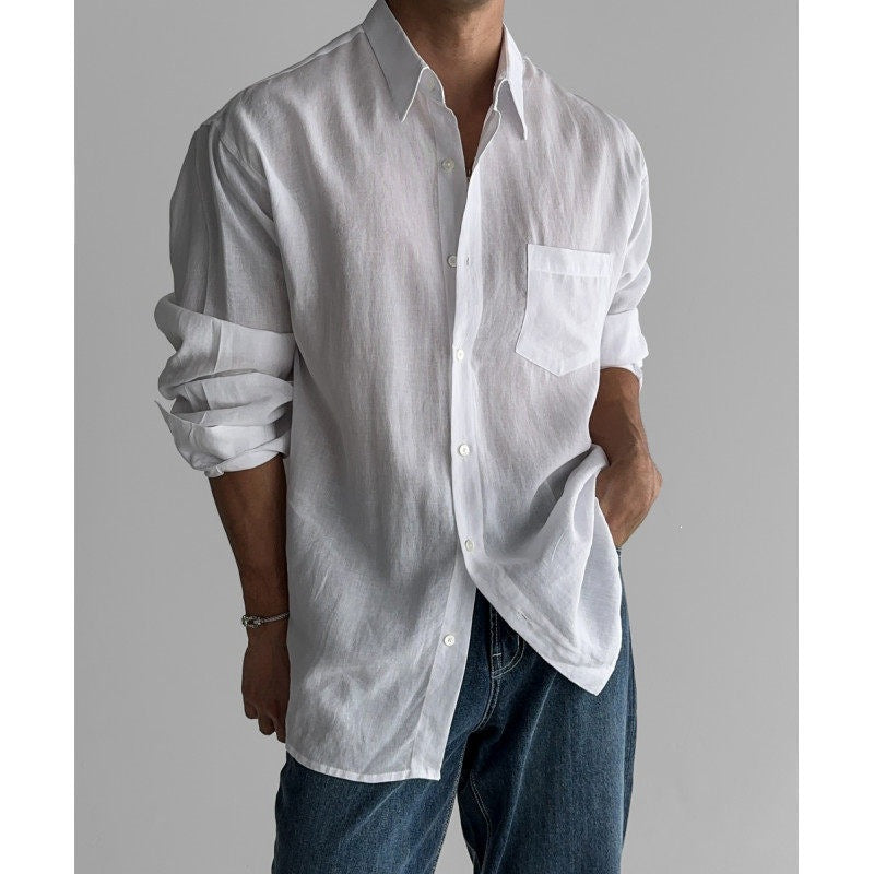 Italian Style Long Sleeve Linen Cotton Blend Business Casual Shirt