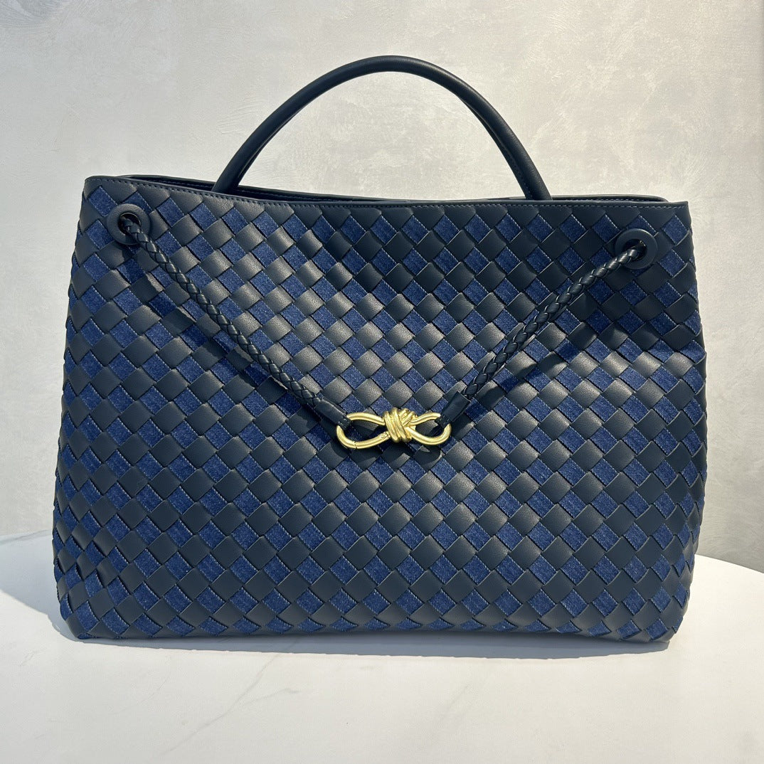 Fashion Genuine Leather Handwoven Large Capacity Tote Bag with Single Shoulder and Crossbody Strap