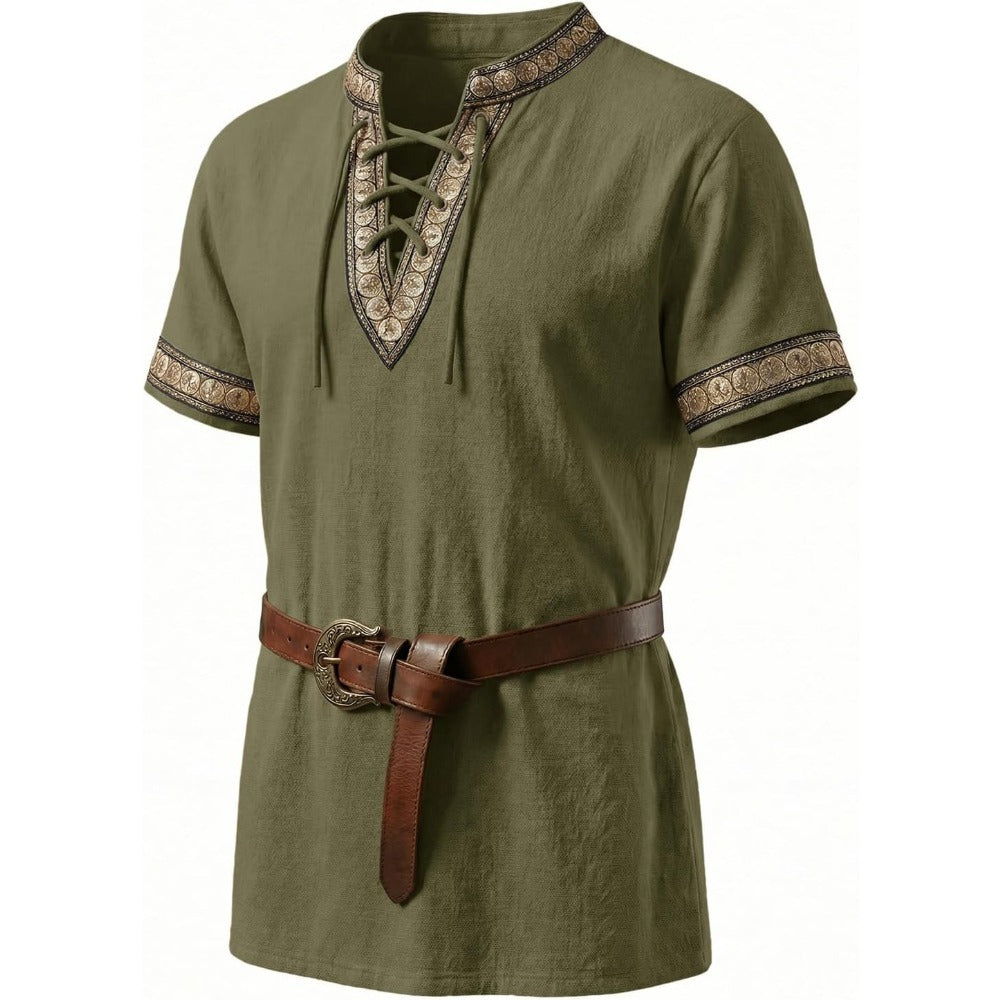 Men's Medieval Pirate Shirt Cotton Tie-up Renaissance Shirt Viking Retro Scottish Halloween Costume