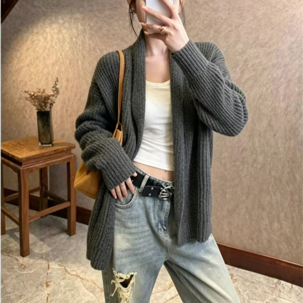 Solid color cardigan women's sweater