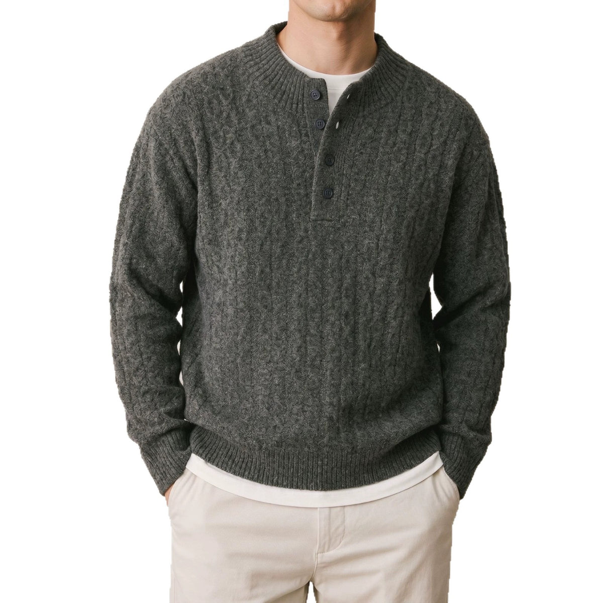 Half open button long sleeved sweater