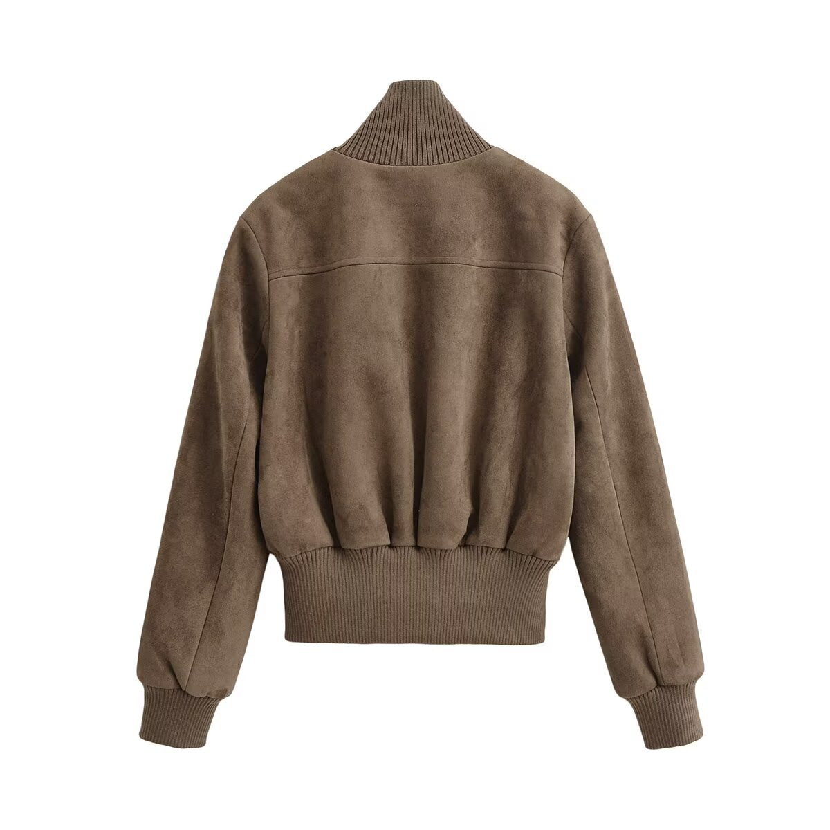 Loose suede pocket stand up collar jacket