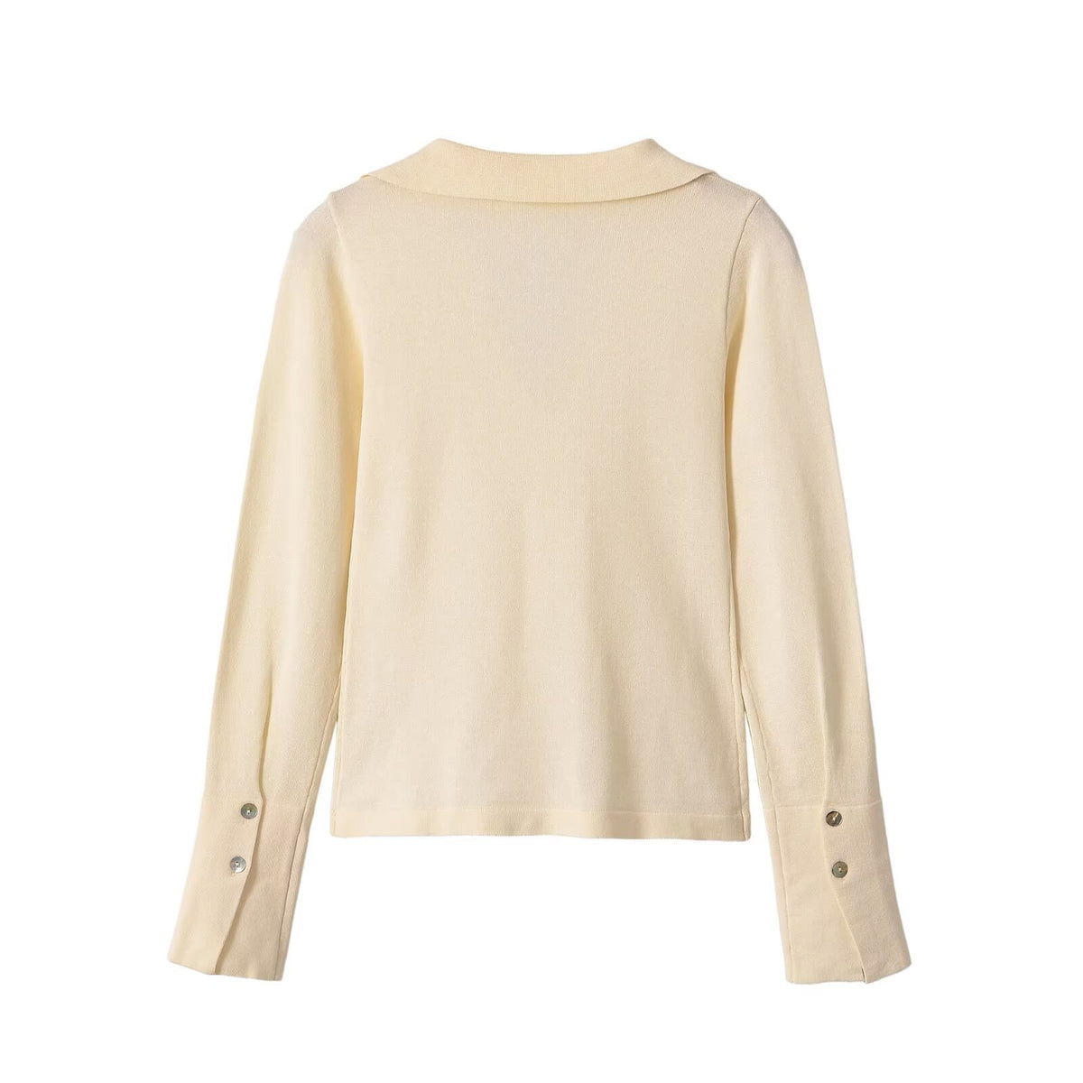 Versatile casual cuff button V-neck knitted sweater for women