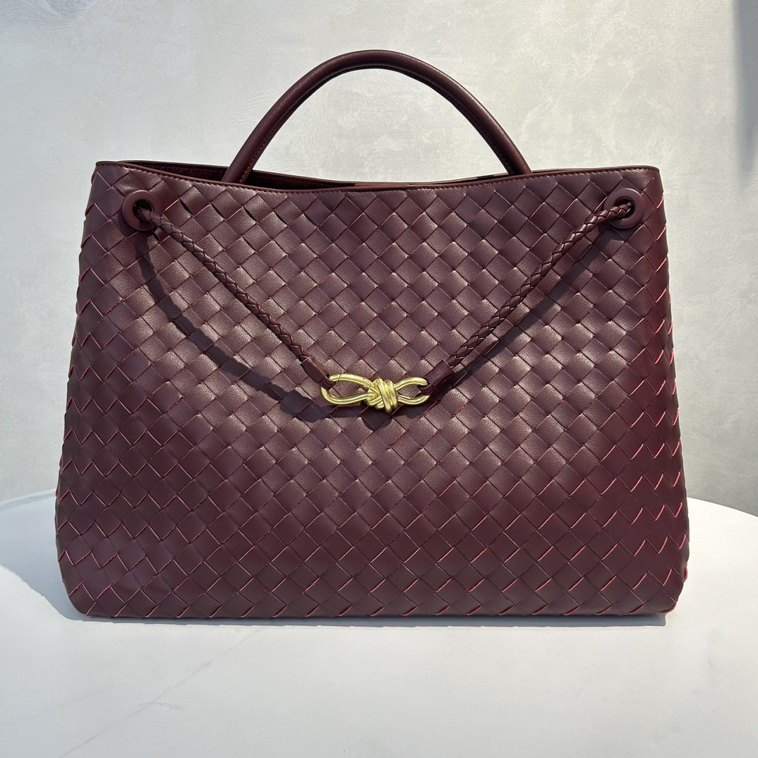Fashion Genuine Leather Handwoven Large Capacity Tote Bag with Single Shoulder and Crossbody Strap