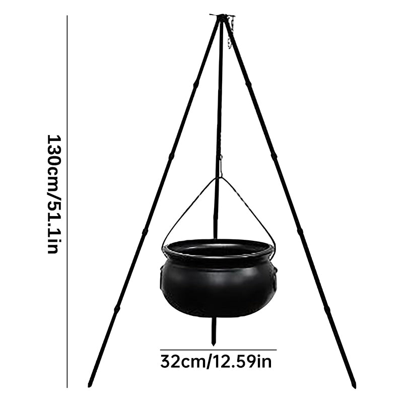 Halloween Black Witches Cauldron with Skeletons on Tripod – Outdoor Horror House Scary Prop, Home Halloween Decoration