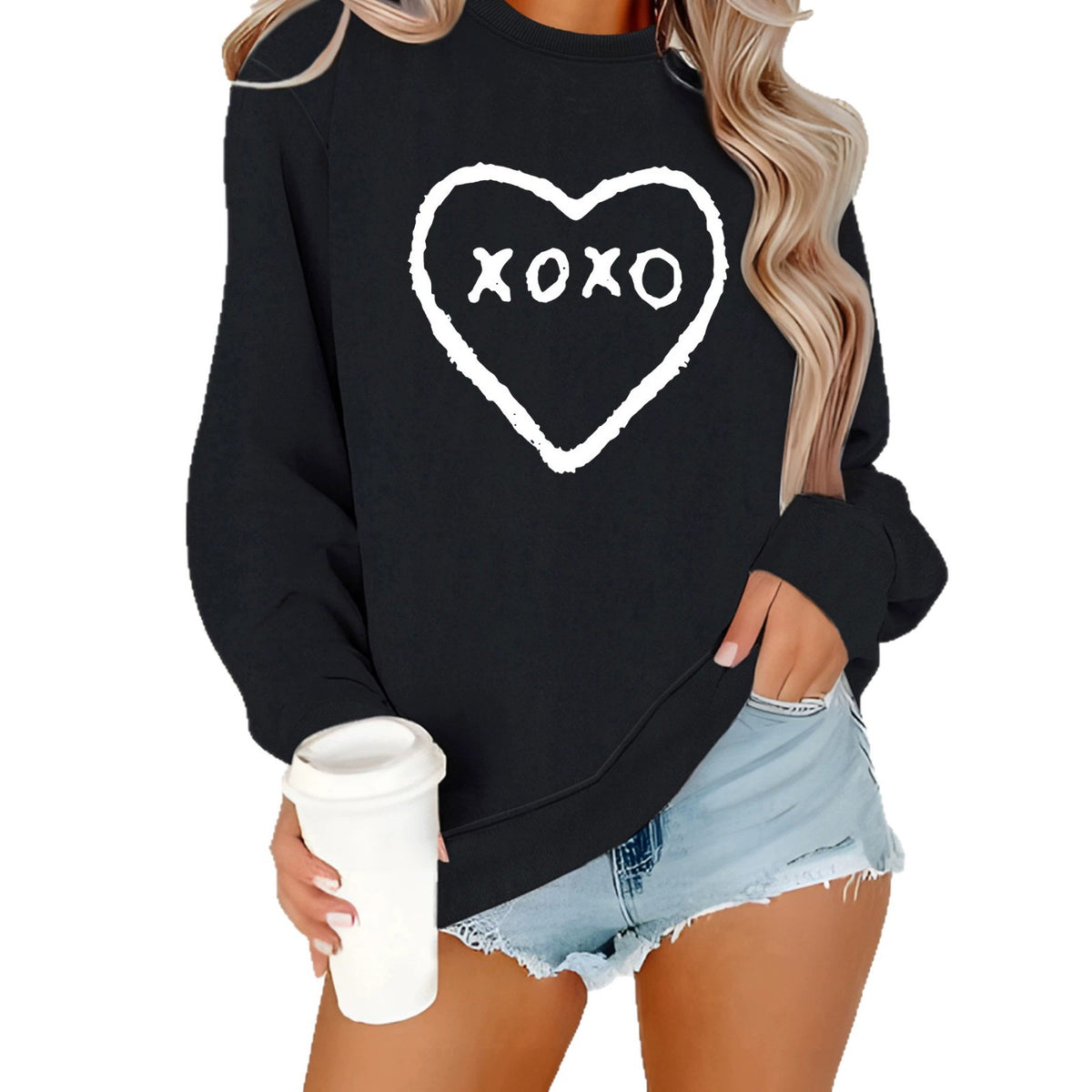 Love printed round neck women's top hoodie