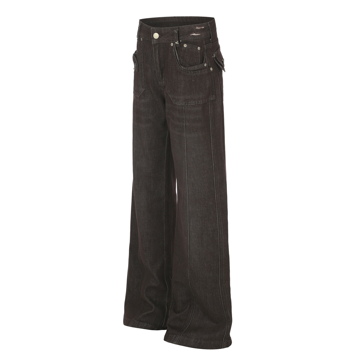 Women's High Street Embroidered Pocket Washed Distressed Cat Whisker Micro Flare Denim Jeans