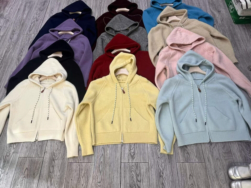 Hooded short cardigan sweater