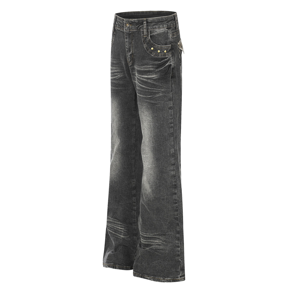 High Waist Denim Flare Jeans with Leopard Patchwork