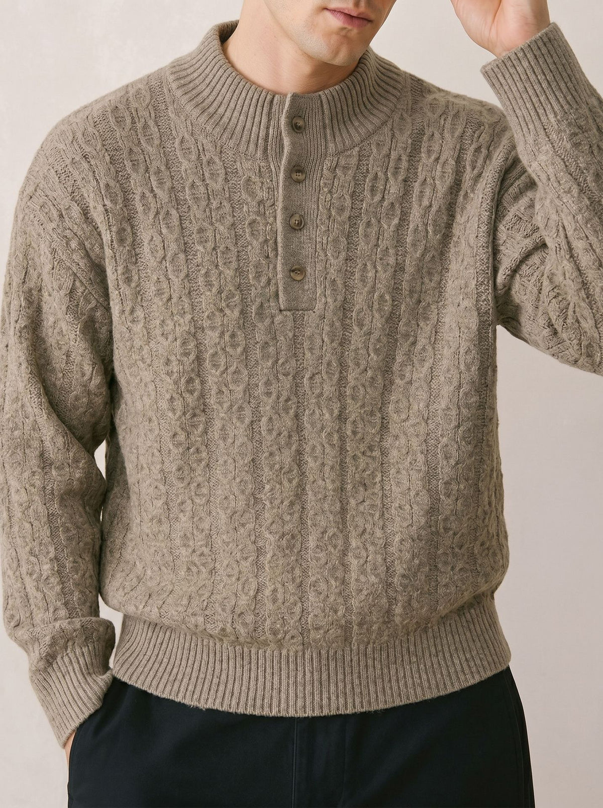 Half open button long sleeved sweater