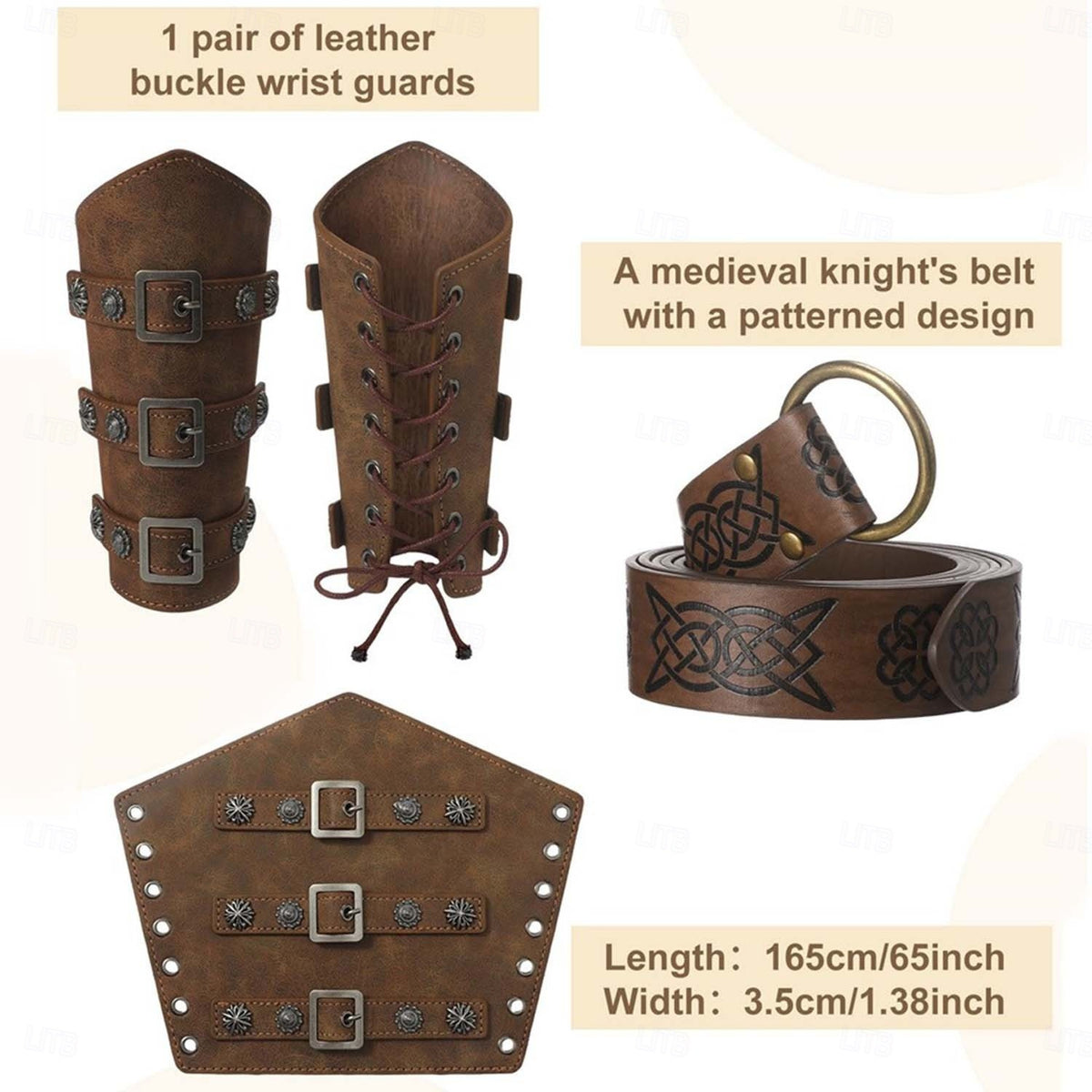 5-Piece Halloween Men's Renaissance Costume Set Medieval Pirate Shirt Ankle Band Pants