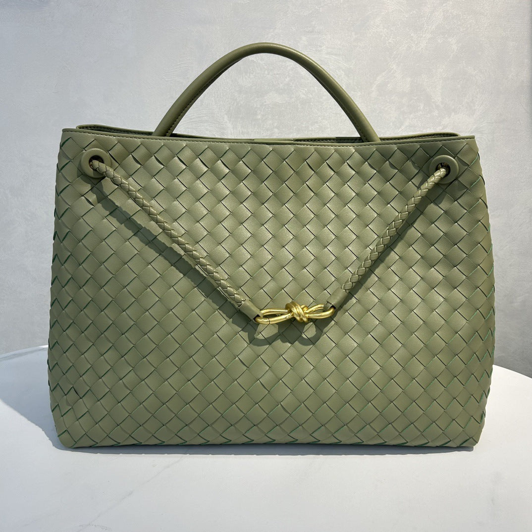 Fashion Genuine Leather Handwoven Large Capacity Tote Bag with Single Shoulder and Crossbody Strap