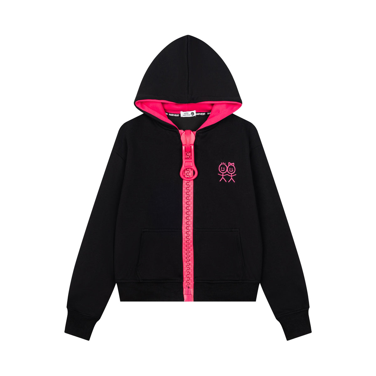 Women's Trendy Color-Block Lining Cartoon Embroidered Zip-Up Hoodie Loose Drop Shoulder Casual Streetwear Jacket